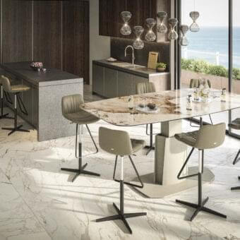 Elegant Cattelan Italia Aviator Keramik lift table with glossy cream and brown Keramik top and matte cream steel base