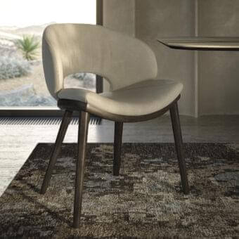 Distinctive Cattelan Italia Miranda Wood chair with light beige fabric and dark brown stained solid ash wood base