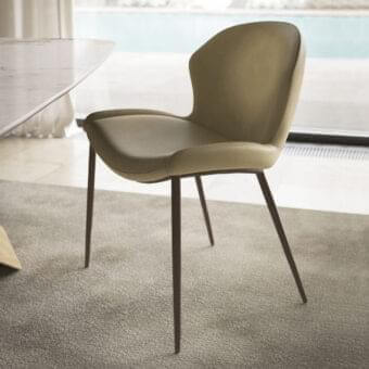 Exclusive Cattelan Italia Rachel ML chair with olive-green textile and embossed lacquered steel base displaying sartorial details