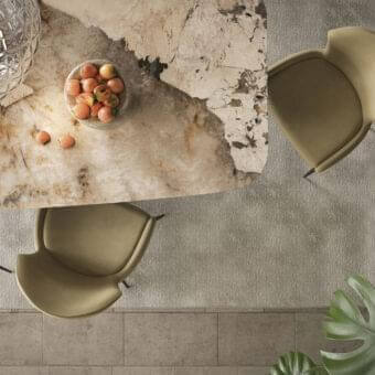 Exceptional Cattelan Italia Rachel ML chair in muted green-yellow textile with matte finish and embossed lacquered steel base
