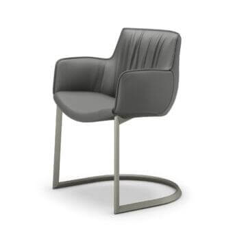 Stylish Cattelan Italia Rhonda armchair with smooth gray textile upholstery and a curved metal cantilever base
