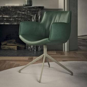 Distinguished Cattelan Italia Rhonda armchair with rounded green upholstery and matte light gray painted metal base