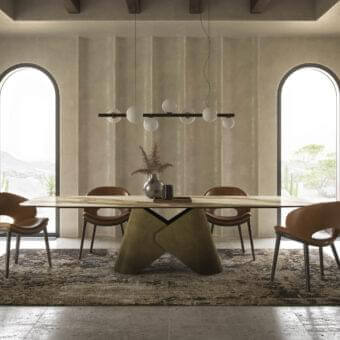 Captivating Cattelan Italia Scott Keramik table with marbled cream and brown ceramic, built with an Oxybrass oxidized brass base