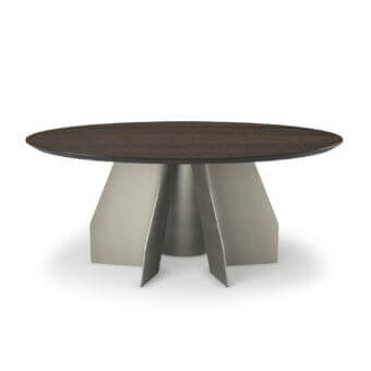 Exclusive Cattelan Italia Senator round table with dark brown wood grain and light gray matte steel bases