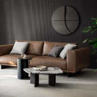 Sophisticated 4 Mariani Asso sofa with brown leather upholstery and matte finish offers plush seating with minimalist metal feet