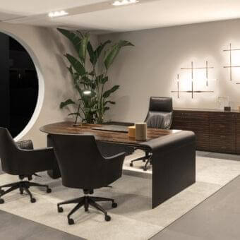 Refined 4 Mariani Siena desk crafted in dark brown wood with visible grain and a matte finish