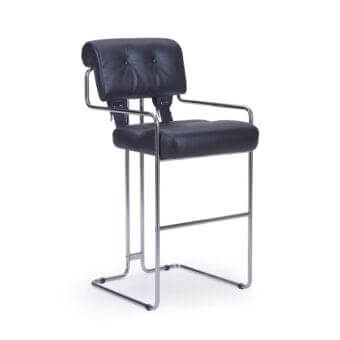 Innovative 4 Mariani Tucroma stool with black leather and a chrome steel tubular frame crafted in Italy