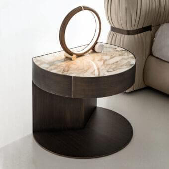 Exceptional Rugiano Inca nightstand with refined marble top and varnished bronze metal base crafted in Italy