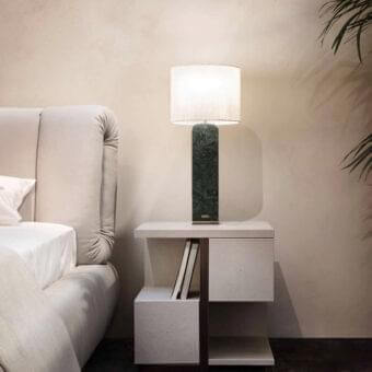Distinguished Rugiano Mondrian nightstand crafted in light leather with bronzed brass or satin steel details and matte finish
