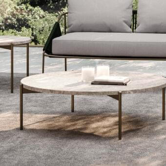 Distinctive Rugiano Apollo coffee table with light gray ceramic top and dark bronze matte metal legs