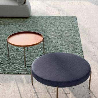 Distinguished Rugiano Apollo ottoman with dark blue-gray woven fabric and refined Bronze metal legs
