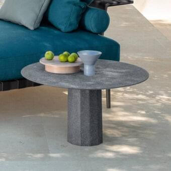 Elegant Talenti Salinas coffee table with dark gray concrete construction and geometric base embodying contemporary design