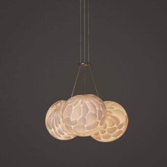 Distinguished Bocci 118 Cluster suspension lamp with hand-blown glass pendants and satin-finish metallic cords offering a warm glow