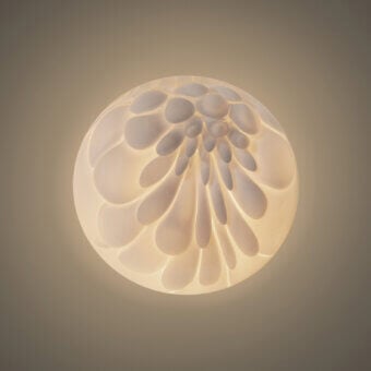 Distinguished Bocci 118 wall/ceiling lamp with dozens of feather-like forms in opal glass and refined brass finish