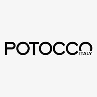 Black sans-serif lettering spells “POTOCCO ITALY” aligned horizontally on a light gray flat background with subtle shadows