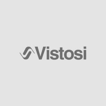 Gray logo with a curved shape and the word “Vistosi” in sans-serif typeface on a lighter gray background
