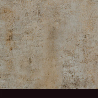 Mottled beige and tan texture with granular surface, dark brown and gray patches, linear markings, and matte finish over a black bar.