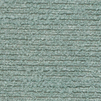 Boucle fabric sample, aquamarine, dense nubby pile with horizontal ridges and a soft, tactile, slightly irregular surface texture.