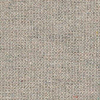 Pergamena c392 grigio textile sample, muted gray woven texture, dense irregular weave with beige, cream, and blue fiber variations, matte finish.