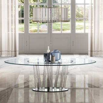 Exceptional Reflex Bamboo table with clear glass top and black Murano glass filigreed tubes built with smoked mirror glass base plate