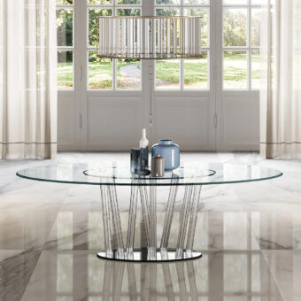 Distinguished Reflex Bamboo table with transparent glass top and black Murano glass filigree base built with smoked mirror glass