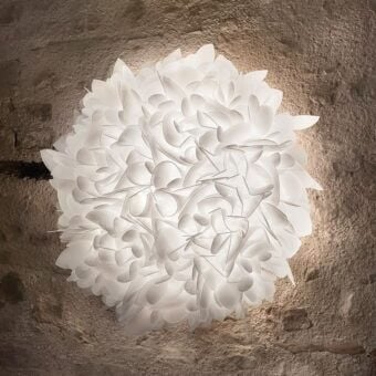 Elegant Slamp Veli Foliage lamp gently diffuses light with a cloud-like form crafted from luminous Opalflex® in a crisp white finish
