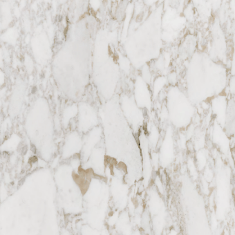 Calacatta Gold marble texture with white base and irregular beige-brown veining, displaying a polished, organic pattern.