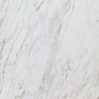 Calacatta Royal marble texture with white base and flowing grey veining, polished finish displaying natural variations and a dense, smooth surface.