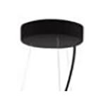 Black circular ceiling light with matte finish, suspended by four white metal legs and a central black cord, minimalist design.