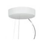 White canopy, translucent acrylic, circular shape with rounded edge and three descending white cords, minimalist studio product shot.