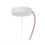 White canopy light fixture with circular housing, flared rim, and slender post, featuring two red wires and a matte finish.