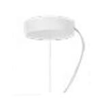 Canopy light, white translucent plastic, circular ruffled shade with cylindrical stem and single wire, minimalist modern design.