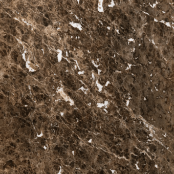 Emperador Dark marble texture with brown and reddish-brown tones, featuring white calcite veins and a polished, granular surface.