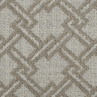 Beige and off-white geometric fabric sample with a diagonal grid pattern, featuring a slightly raised woven texture and neutral warm tones.
