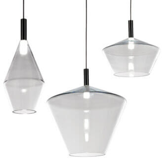 Distinguished Reflex 24 Gradi suspension lamp with translucent blown glass and polished steel hardware embodying contemporary style
