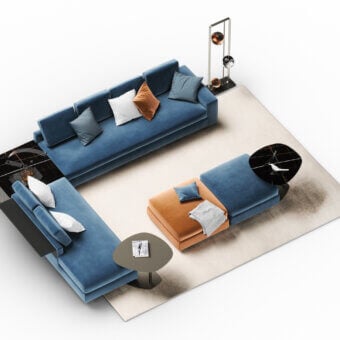 Superior Reflex Adone coffee table with black and white veined Marble glass external cover and dark cylindrical support