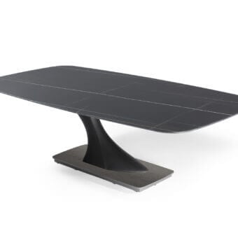 Exceptional Reflex Archimede table with dark gray Marble glass top and Naturale leather base in dark titanium satin finish