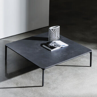 Distinguished Sovet Italia Slim Square coffee table with sleek aluminum structure and dark gray matte finish