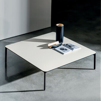 Superior Sovet Italia Slim Square coffee table with dark metal frame and light matte lacquered glass top