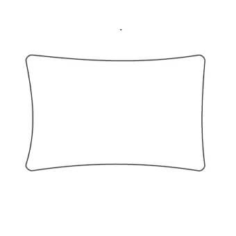 Rectangular cushion with black outline, white background, rounded corners, and soft shape, studio lighting, product visualization.