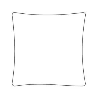 Cushion line drawing, white background, black outline, rounded shape, smooth surface, studio lighting, simple aesthetic, no texture.
