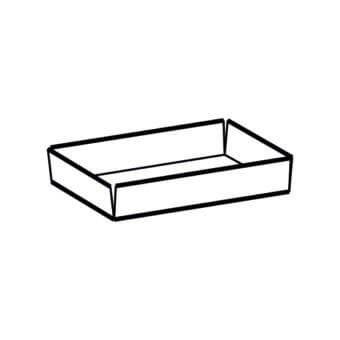 Beam case in bonded leather, rectangular form with black outline, minimalist design, smooth fabric texture, white background.