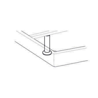 Host foot metal component, cylindrical shape, installed in a rectilinear corner joint, technical schematic drawing, white background.