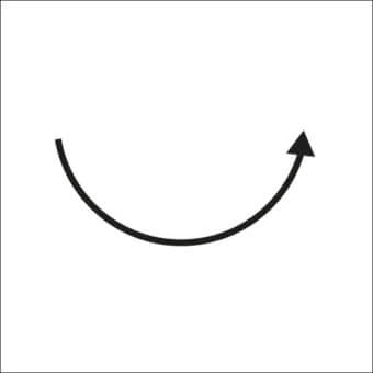 Black upward-curving arrow graphic against white background, featuring a solid line and triangular arrowhead pointing upper right, minimalist design.
