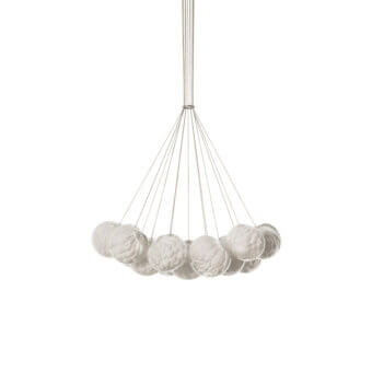 Superior Bocci 118 Cluster suspension lamp with thirteen delicately textured off-white glass pendants and a cluster canopy