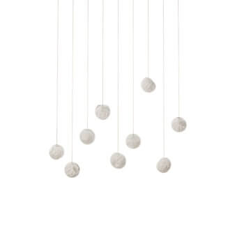 Distinguished Bocci 118 Linear Suspension Lamp with nine hand-blown glass pendants and matte textured form in pale off-white tone