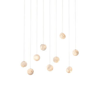 Exceptional Bocci 118 Linear Suspension Lamp with nine hand-blown glass pendants exhibiting a warm pale gold tone and translucent texture
