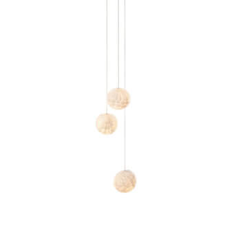 Captivating Bocci 118 Random Suspension Lamp with hand-blown glass pendants and warm creamy white coloration revealing intricate details