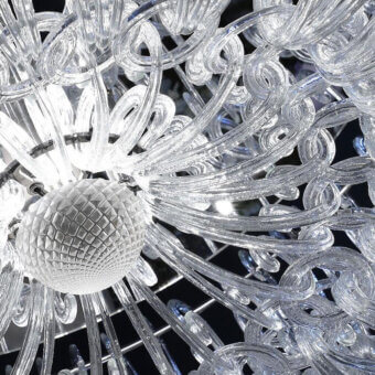 Captivating Reflex Casanova ceiling lamp with transparent Murano glass elements and shiny metal structure crafted in Italy