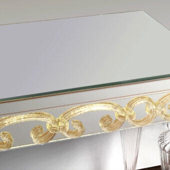 Lavish Reflex Casanova console crafted with wooden structure, extra-clear mirror glass and gilded Murano glass decorations